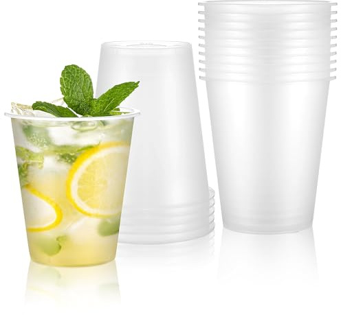 Fovths Lot de 25 gobelets en plastique givré, transparents, réutilisables, 360 ml, gobelets en plastique dur mat en grand format, verres à cocktail incassables pour anniversaire, fête