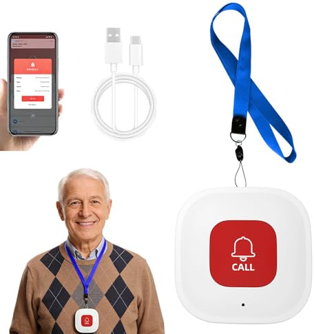 Tuya Wifi Smart Personal Alarms for Elderly, Portable SOS Panic Call Button Linked To Phone, Wireless Nurse Alert System for Seniors Patients Emergency, Only Supports 2.4GHz Wi-Fi, NO FEES