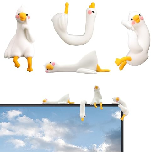 Fukaisu 4pcs Resin Desk Goose Figurines for Computer Monitor Decor, Cute Mini Goose Statue for Desk Car Dashboard TV Pc Photo Frame Office Decoration Accessories