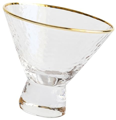 UTHCLO Coupe à Glace Dorée en Verre Cristal Martelé Gobelet Haut Élégant pour Dessert et Petit-déjeuner et Cocktails Verre à Pied Design Texturé pour Usage Quotidien et Fête