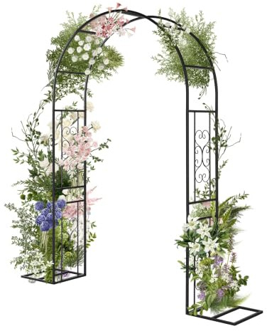 Bonnlo Arche de Jardin pour Rosier Treillis, Arche en Fer pour Plantes Grimpantes et Rosiers, Tonelle Jardin pour Mariages, Fêtes et Décorations Extérieures 230 x 220 x40cm,Vert Olive (Noir)