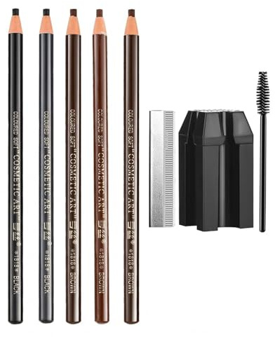 HAPZUR Matita Sopracciglia Microblading 5 Pezzi Waterproof, Effetto Tatuaggio e Pelo Naturale, Indelebile. Kit Professionale con Stencil, Rasoio e Spazzola.