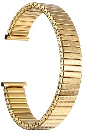 sourcing map Bracelet de montre extensible de 16 mm en acier inoxydable - Motif vague - Pour homme et femme - Doré
