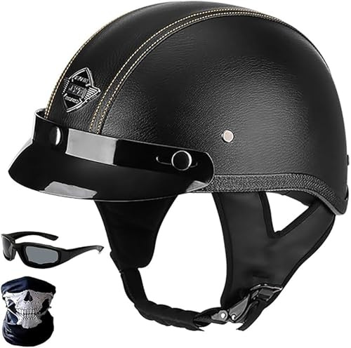 Casco Moto Con Teschi Rossi Per Uomo Donna, Casco A Scodella Per Motocicletta Cruiser Chopper Bobber, Set Con Occhiali E Maschera, Omologato ECE 22.06 Lid Retro Vintage 7,XXL/(62~64cm)