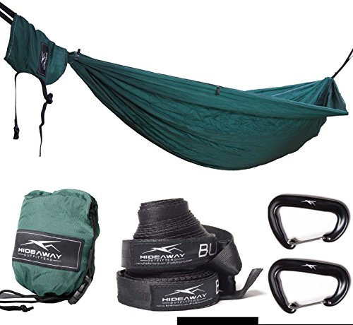Outdoor Reise Camping Doppel Hängematte 2 Personen aus atmungsaktiver Fallschirmseide - Set mit Montagematerial (Unicolor GRÜN 3mm Diamond Nylon)