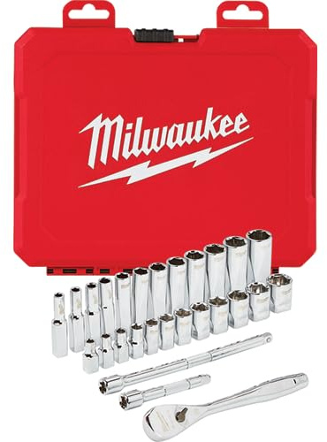 Milwaukee Elektrischer Ratschen- und Steckschlüsselsatz, 1/4-Zoll-Antrieb, 28-teilig, metrisch