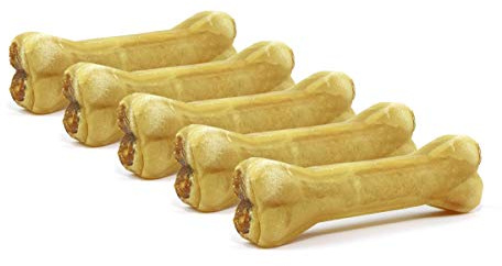 DOGBOSS 100% Natur Kauknochen Hundeknochen, Rinderhaut mit Strauß, 5 Stück 17 cm