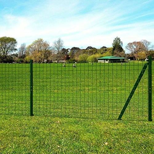 Tidyard Eurozaun-Set Gartenzaun mit Zaunpfosten Gitterzaun Stahl Maschendraht Robust Schutzzaun 25 x 1,7 m Maschenweite 100 x 100 mm PVC-Beschichtet Stahldraht Grün