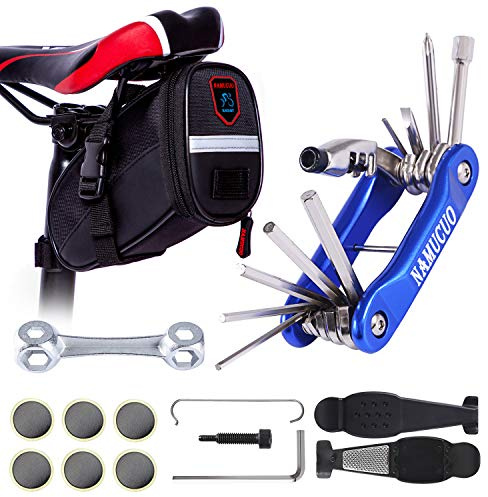 YBEKI 10-in-1 Bike Repair Kit with, 3-in-1 Tire Levers, Glueless Patches, Multifunctional Bone Wrench & Waterproof Saddle Bag | Compact Bicycle Multi-Tool Kit for Emergency Roadside Repairs