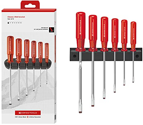 PB Swiss Tools Classic Screwdriver Set PB 240 | 100% Swiss Made | 6-Piece Screwdriver Set, Size 1-6 for Slotted Screws