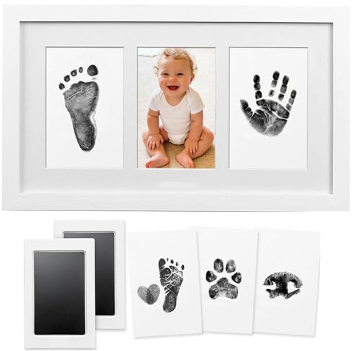 PewinGo Baby Handprint and Footprint Kit, 10-Year Clean Touch Ink Pad, Skin-Safe Non-Toxic Mess-Free, Newborn 0-6 Months Memory Keepsake Frame,Nursery Decor & Baby Gift