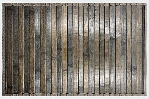 HOME ZEN HOUSEHOLD LINEN Bambus-Teppich aus Holz, rutschfest, waschbar, 50 x 140 cm, grau
