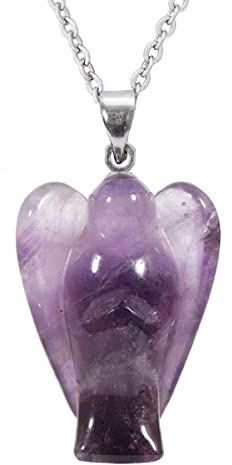 Nupuyai Amethyst Mini Crystal Guardian Angel Statue Pendant Necklace for Women, Carved Figure Healing Stone Pendant with Chain