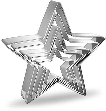 Prasacco 5 Stück Ausstechformen Set, Edelstahl Stern Ausstechformen 5 Verschiedene Größen DIY-Backwerkzeuge für Zuhaus, Bäckerei, Konditorei, Weihnachten, Urlaub, Geburtstag, Party (Silber)