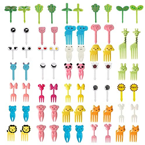 CHAMEEN 68pcs Mini Animal Fruit Fork Toothpicks Decorative Plant Pattern Dessert Fork Fruit Cake Party Supplies