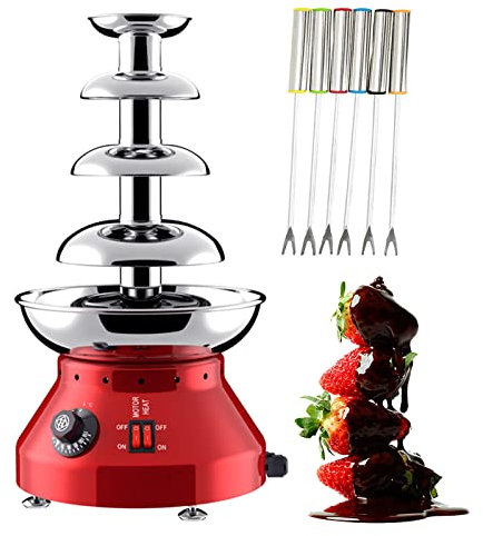 Commercial Electric Cheese Heated Waterfall Melting Machine,4/5 Tiers Chocolate Fondue Fountain, 30℃~110℃ Adjustable Temperature, for Nacho Cheese, BBQ Sauce (4 Tier)