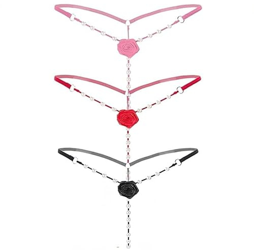 Sekexi Women's Pearl T Back G String Embroidery Rose Flowers Beaded Thong Panty Underwear Sexy Micro Underpant Christmas