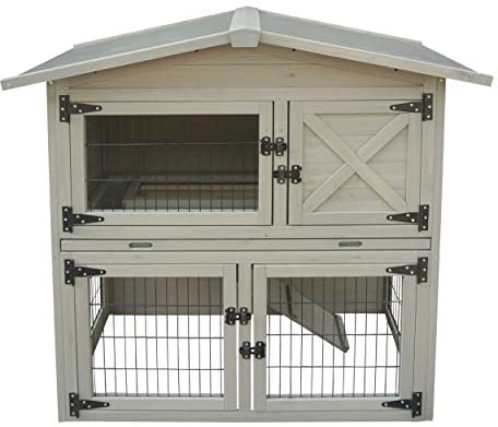 HABAU Hasenstall Meran für draußen, Kaninchenstall mit Freilauf und Treppe, 108 x 53 x 100 cm