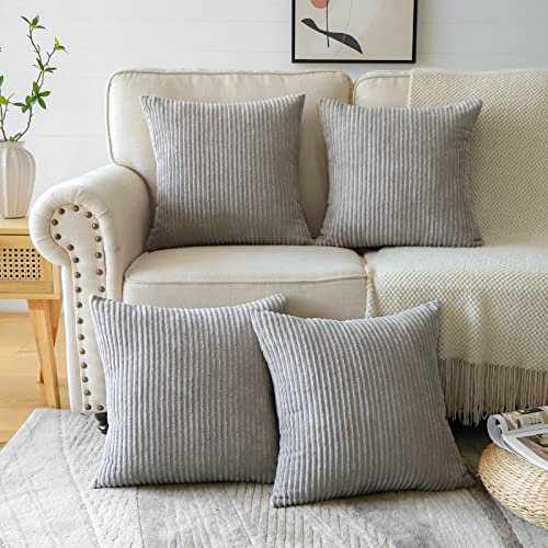 4er Set Kordsamt Kissenbezüge 45x45 cm, Dekorativ Zierkissenbezüge Weich Kissenbezug Dekokissen Sofakissen Couchkissen Deko Bezug Kissenhülle für Sofa Schlafzimmer Wohnzimmer (Beige)