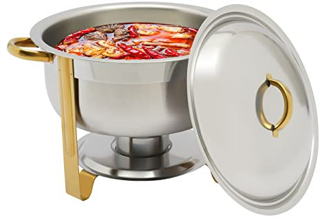 Scaldalibi in acciaio inox da 5 l, Chafing Dish rotondo, contenitore termico con coperchio e contenitore per pasta del carburante, per catering, buffet e feste