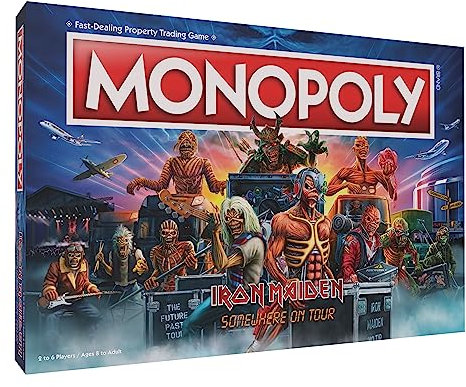 USAopoly Monopoly Iron Maiden | Play as Bruce’s Lantern, Guitar Amp Stack, Nicko’s Drum Kit, and More | Officially Licensed Collectible Game Honoring English Classic Heavy Metal Icons, Blue