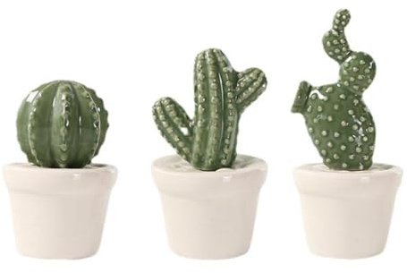 Garneck Piantine Finte Decorative Vasetto, Cactus Artificiale in Ceramica, 3 Pezzi, Piccole e Leggere, per Casa e Ufficio, Effetto Realistico Stili multipli