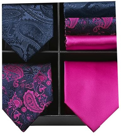 HISDERN Los 3 Stck Herren Krawatte Klassisch Elegante Krawatten und Einstecktuch Seidenkrawatte Set Hochzeitsfest Krawatte - Mehrere Sets