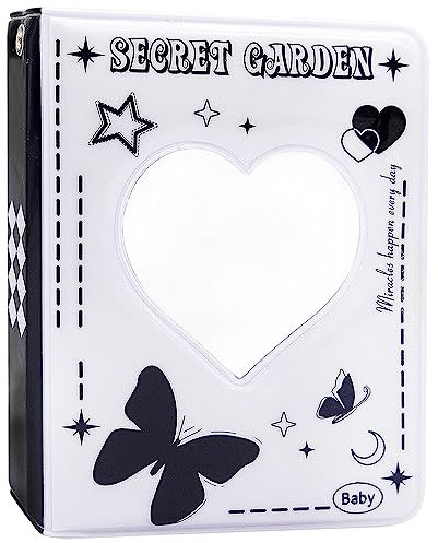 SZHTSWU Mini Fotoalbum 40 Taschen, 3 Zoll Kpop Fotokartenhalter Buch Kleine Fotokartenbinder Einsteckalbum Fotobuch Liebesherz Hohl Fotohüllen für Bildkarten Lagerung (Schwarz Weiß Schmetterling)