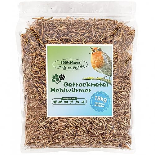 Blumixx Jan-Pet Premium - Gusanos de la harina secos 117L (18 kg) - Aperitivo para insectos para aves silvestres, erizos, peces y reptiles, alimento de alta calidad para todo el año con alto contenido