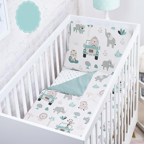 BABYSAFE Parure de lit 90 x 120 cm et taie d'oreiller 40 x 60 cm, coordonnée, 100 % coton certifié Oeko-Tex – Housse de couette 90 x 120 cm, pour lit bébé, lit ou landau Made in Europe