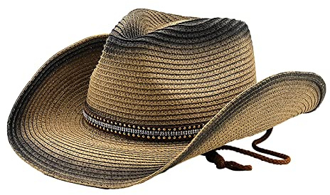 FakeFace Herren Damen Cowboyhut Westernhut Panamahut Sonnenhut Strandhut Modehut Sonnenschutz Cowgirl Cowboy Hut Hüte Western Lederband für Erwachsene