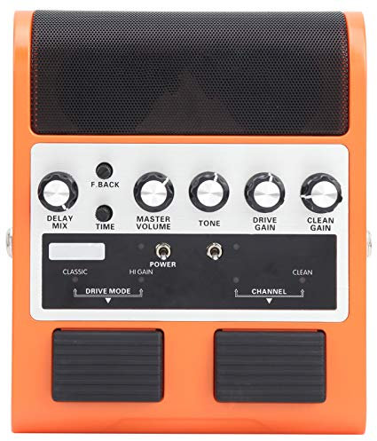 HERCHR Tragbarer Gitarren-Übungsverstärker Und Pedal, 100-240 V, 8 W, Wiederaufladbarer Bluetooth-Combo-Gitarrenverstärker, Mini-Gitarrenverstärker(EU-STECKER)
