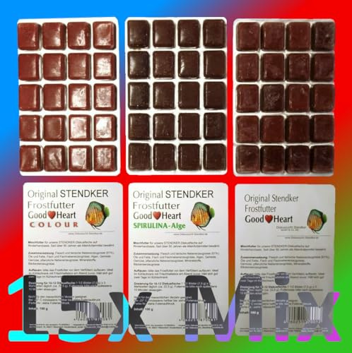 Original Stendker Frostfutter 1,5kg Sparpaket 15x GoodHeart 100g Mix (5xClassic/5xColour/5xSpirulina) Diskus Futter