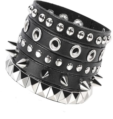 Eigso Unisex Punk Leder Rock Nieten Armband Set für Männer Frauen Retro 80s Classic Goth Armband Set für Mann Frau