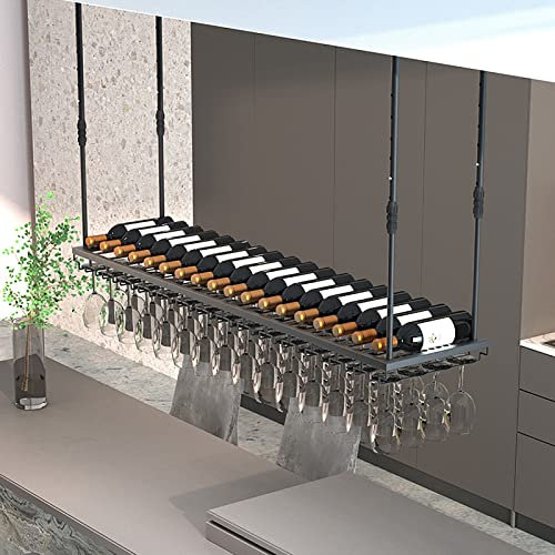 IBOWZ Deckenregal Decken Weinregal Decken-Weinregale, Höhenverstellbar, Metall-Weinhalter, Weingläser, Weinflaschenhalter, hängendes Weinglas-Regal, für Bars, Küchen, Restaurants