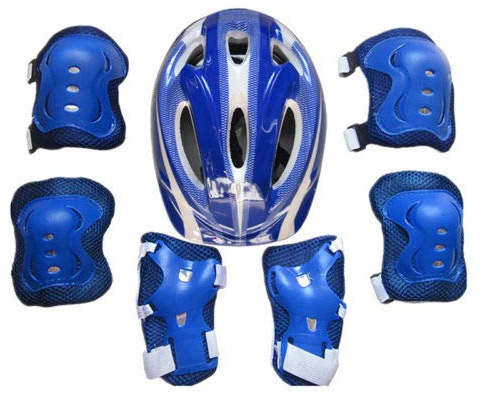 7PCS Kids Bike Helmet Set Girls Boys Protect Helmet Knee Elbow Wrist Pad Sets for Cycling Skate Bike (Navy blue, One Size)
