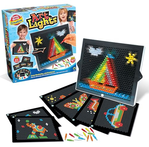 Small World Toys Art Lights, Montessori Leuchttafel für Kinder, STEM pädagogisches Retro-Spielzeug mit 12 Vorlagen & 288 hellen Wäscheklammern, kreative Hands-On-Aktivität für Feinmotorik, Geschenk