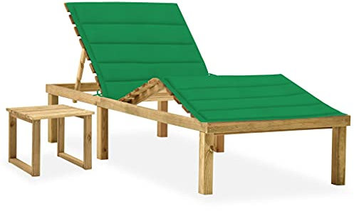 Higsose Liegestuhl Garten mit Tisch und Auflage Kiefer Imprägniert 200x70x77cm Grün Witterungsbeständig Sonnenliege Robuste Konstruktion Outdoor Relaxliege Balkon Außenbereich Platz für Telefon