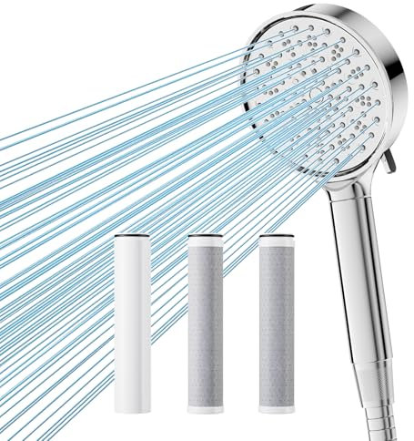 Cobbe Soffione Doccia Filtrante con Tubo, 6 Tipi di Getto, Filtro a 20 Stadi + 2 Filtri Carbone 2.0 di Ricambio, Alta Pressione Anticalcare, Rimuove Cloro dall'Acqua Dura, Cromo
