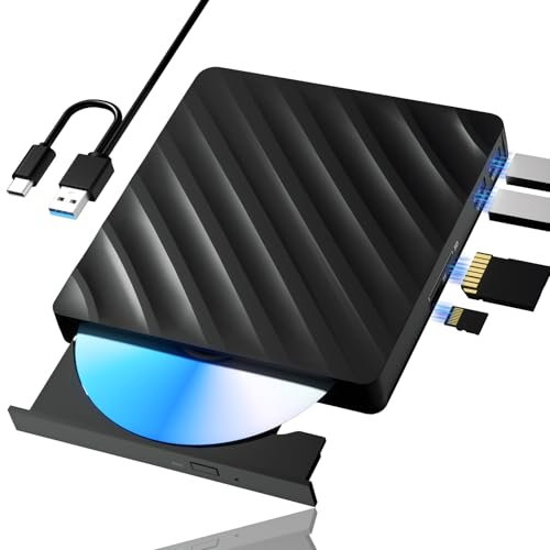 Wbacon 5 in 1 External Blu Ray Drive, Portable Blu Ray Player with USB 3.0 Type-C, CD DVD Burner, Compatible with Windows Laptop Desktop