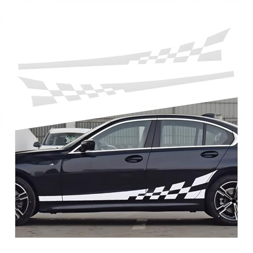JNNJ Auto Seitenaufkleber Aufkleber, Racing Streifen Grafik Aufkleber, Gitter Streifen Grafik wasserdichte Autotür Seitenaufkleber, Universelles Innenverkleidungszubehör Für Automobile(Weiß)