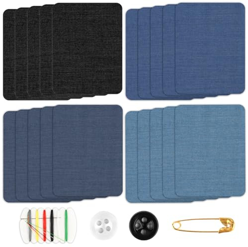 20 Pièces Patchs Jean Thermocollant Denim,Denim Jeans Patchs à Repasser avec accessoires de couture,Tissu Thermocollant Pour Décoration Réparation Jeans,vestes,Bricolage,Sac à main