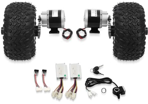 Electric Cart Conversion Kit, 24V 250W 10 Inch Wheels Electric Motor Set with Controller and Thumb Throttle for Go-Karts Wheelchairs Senior Mobility Scooters Dune Buggy Beach Cart UTV ATV DIY