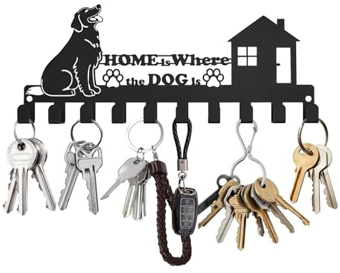 QUMENEY Supporto per chiavi per cani da parete, 10 ganci creativi, in ferro, per appendere chiavi, collare e guinzaglio, pettorina per cani (nero