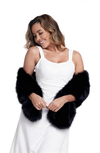 SHUERIET Women's Faux Fur Collar Scarf Wrap, Winter Warm Stole Shawl Shrug Neck Warmer Bridal Wedding Thanksgiving Christmas