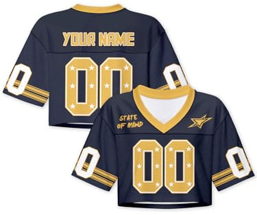 American Football Trikot Damen, Y2K Crop Top, Vintage 90er Hip Hop Shirt, personalisiert Name Nummer, Oversize Streetwear Mädchen, Geschenk Fans, Kurzarm V-Ausschnitt, Cheerleader Outfit, Fanartikel