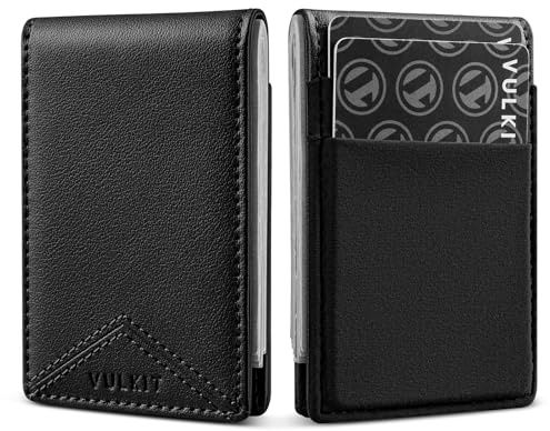 VULKIT Slim Money Clip Wallets - Thin RFID Credit Card Holder Minimalist Front Pocket Wallet for Men, Leather with Magnetic Money Clip, Holds Cash & Cards(Black)