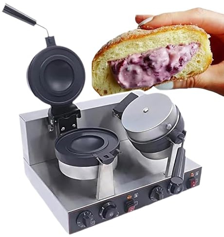 Macchina per waffle, per preparare hamburger singoli/doppi, per preparare panini e gelati, piastre antiaderenti, controllo della temperatura/tempo di cottura di 5 minuti, corpo in acciaio in