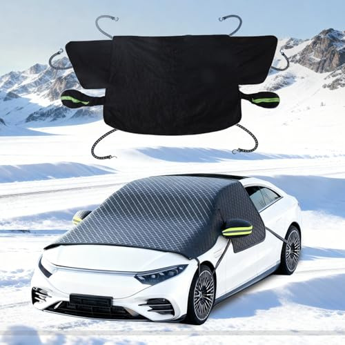 Frontscheibenabdeckung Winter, 2025er Version Windschutzscheibenabdeckung Auto mit 6 Riemen, wasserdichte & EIS Schnee Auto Scheibenschutz Abdeckung mit Reflektorstreifen für Pkw, SUV