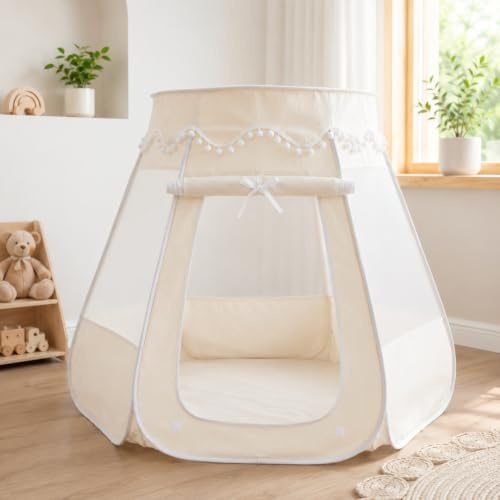 LIONHERZ® DAS ORIGINAL 2in1 Bällebad-Spielzelt [Baumwolle/Hanf] für Kinder | atmungsaktiv 115x93cm | pop-up & faltbar | Baby Bällebad Ballzelt Babyzelt | Kinderzelt Spielhaus indoor | Mädchen & Jungen